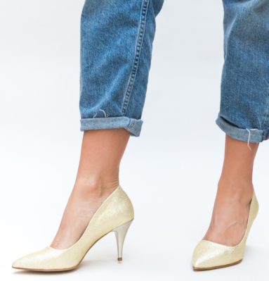 Comanda online Pantofi Buhas Aurii cu toc eleganti.