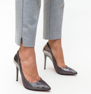 Comanda online Pantofi Camilla Gri cu toc eleganti.