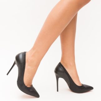 Pantofi eleganti de seara negri stiletto cu toc de 11cm realizati din piele eco Camilla