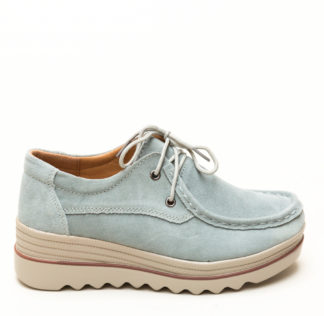 Pantofi casual bleu trendy din piele naturala cu talpa foarte groasa Almond