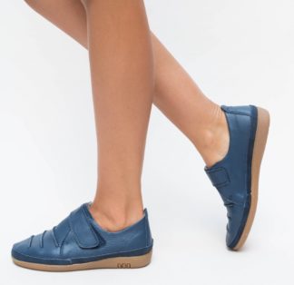 Pantofi casual dama ieftini bleumarin de piele naturala cu inchidere cu scai Artur