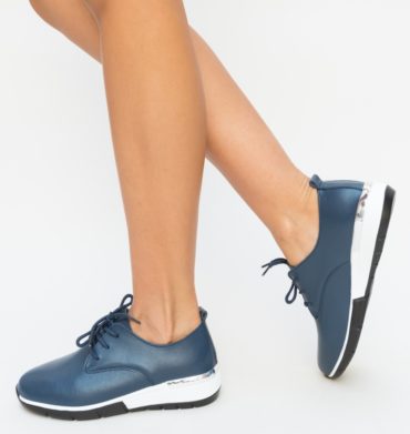 Pantofi casual trendy bleumarin din piele naturala cu platforma mica de 4cm Barend