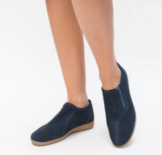 Pantofi comozi bleumarin fara toc prevazuti cu fermoar discret Barona