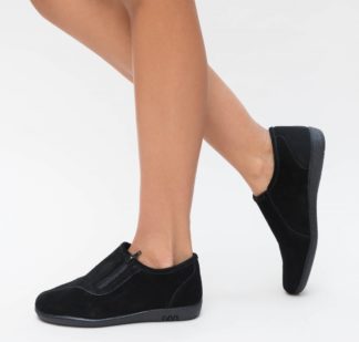 Pantofi comozi negru carbune fara toc prevazuti cu fermoar discret Barona