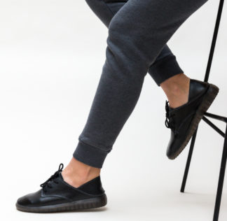 Pantofi dama fara toc negri din piele naturala cu sireturi talpa comoda siliconata Brides – Pantofi.Elyana.ro