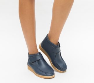 Pantofi casual ieftini bleumarin din piele naturala cu talpa de silicon moale Debir