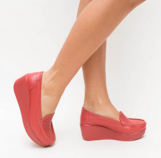Pantofi de primavara casual rosii cu platforma realizati din piele naturala Ely