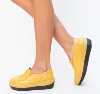 Pantofi galbeni slip-on casual ieftini cu platforma de 5cm din piele naturala Ember