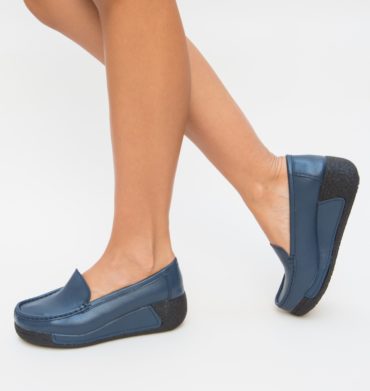 Pantofi slip-on bleumarin casual din piele naturala de calitate superioara Fima