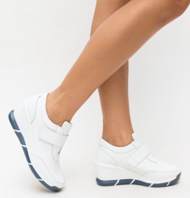 Pantofi casual ieftini albi cu platforma realizati din piele naturala Fora