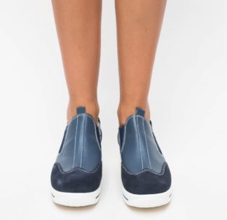 Pantofi slip-on bleumarin casual cu talpa comoda realizati din piele naturala premium Forst