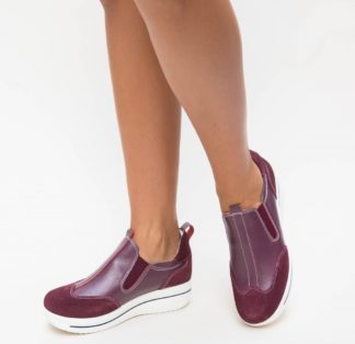 Pantofi slip-on grena casual cu talpa comoda realizati din piele naturala premium Forst