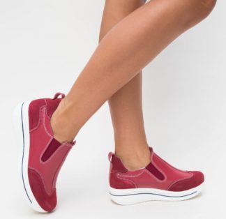 Pantofi slip-on rosii casual cu talpa comoda realizati din piele naturala premium Forst