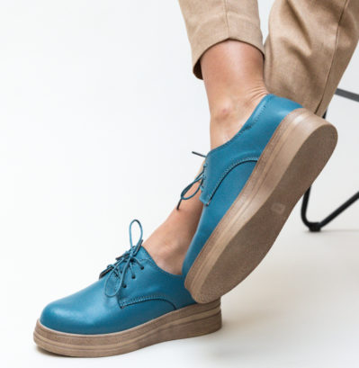 Pantofi casual albastri din piele naturala cu talpa groasa de 4cm Irving