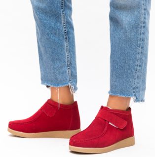 Pantofi de toamna rosii din piele naturala cu interior imblanit casual Miuto