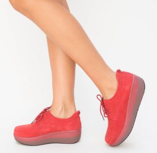 Pantofi de primavara dama casual rosii din piele naturala cu platforma Nana
