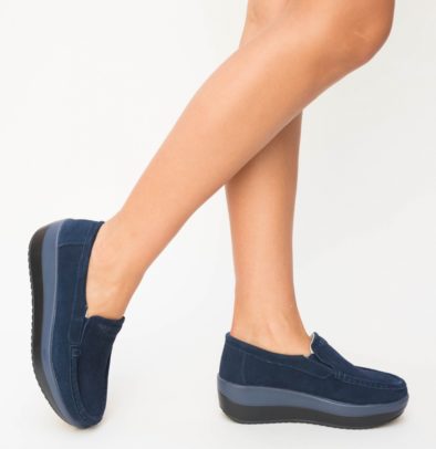 Pantofi ieftini casual bleumarin comozi cu croi slip-on din piele naturala Olga