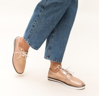 Pantofi oxford aurii office cu sireturi realizati din piele naturala Roko