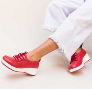 Pantofi casual de primavara rosii din piele naturala cu talpa groasa Roma