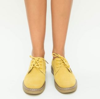 Pantofi casual fara toc galbeni la reducere din piele naturala cu sireturi Romena