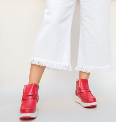 Pantofi dama casual rosii de piele naturala cu platforma si fermoar Rumby