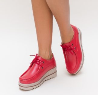 Pantofi la reducere casual rosii cu platforma inalta din piele naturala Sagrio