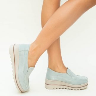 Pantofi la reducere casual gri cu platforma din piele naturala Smirno