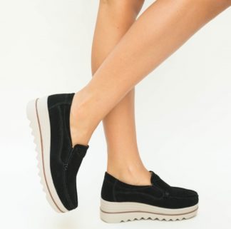 Pantofi la reducere casual negri cu platforma din piele naturala Smirno