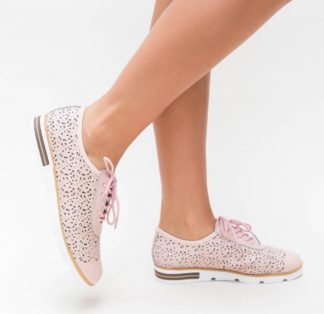 Pantofi dama office roz casual din piele naturala perforata Tisy