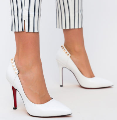 Pantofi stiletto albi eleganti de seara cu toc inalt de 11cm Chester