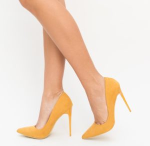 Pantofi frumosi de dama galbeni Giola model inalt de seara cu tocul de 12cm din piele eco de calitate