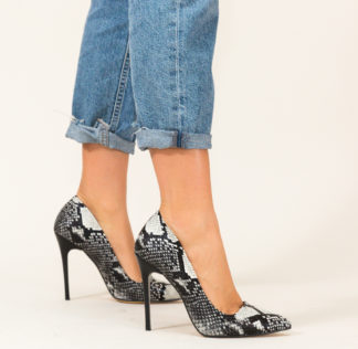 Pantofi fashion piele de reptila stiletto cu toc de 10cm din piele eco lacuita Haribo