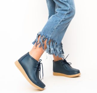 Pantofi de piele naturala bleumarin casual ieftini cu interior usor imblanit Munela