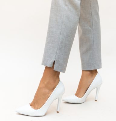 Pantofi de nunta albi stiletto cu toc subtire inalt de 11 cm Nido