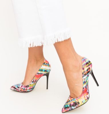 Pantofi fashion multicolori stiletto cu toc inalt si varf ascutit Panas
