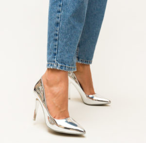 Comanda online Pantofi Polon Argintii cu toc eleganti.