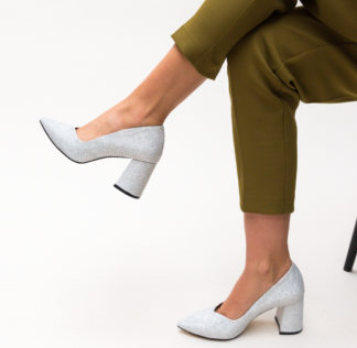 Comanda online Pantofi Rennie Argintii cu toc eleganti.