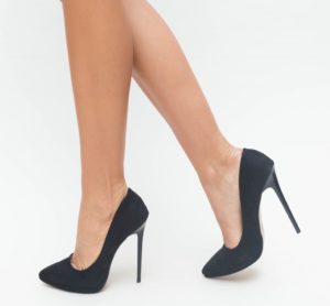 Pantofi negri trendy stiletto de ocazie Sabros model clasic cu toc subtire inalt de 10cm
