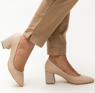 Comanda online Pantofi Samee Bej cu toc eleganti.