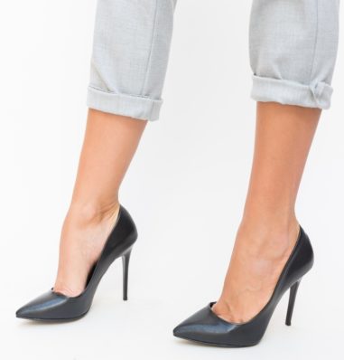 Pantofi eleganti de ocazie negri stiletto cu toc de 11 cm si varf ascutit Selen