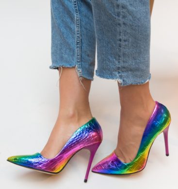 Pantofi eleganti colorati stiletto inalti de 11 cm din piele eco lacuita Sinclair