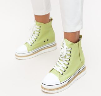 Pantofi sport verzi tip sneakers din piele naturala cu talpa groasa Bobima