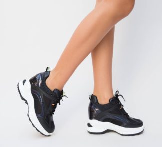 Pantofi sport negri ieftini cu platforma inalta pentru primavara vara toamna Bips