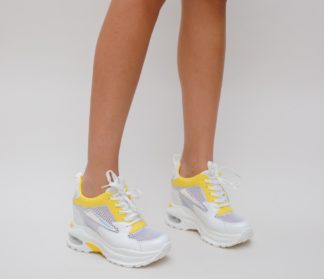 Pantofi dama ieftini sport galbeni de primavara cu platforma inalta de 9cm Dansy