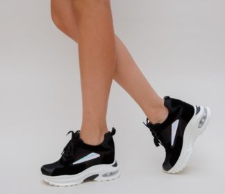 Pantofi dama ieftini sport negri de primavara cu platforma inalta de 9cm Dansy