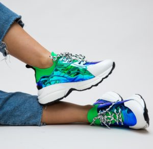 Pantofi Sport trendy fara toc Diador Verzi cu talpa groasa de 5cm fabricati din textil si piele ecologica