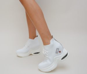 Pantofi albi ieftini de dama Sport Enys usori cu platforma de 9cm