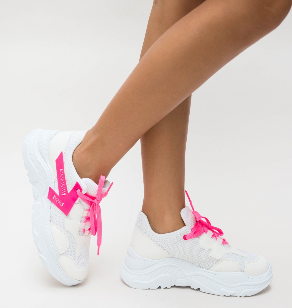 Pantofi sport roz fara toc la reducere din material textil cu piele eco Fabio