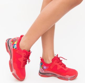 Adidasi rosii sport dama ieftini la reducere cu croiala moderna Fernand