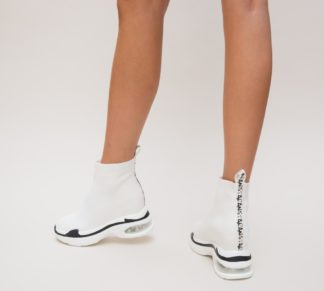 Pantofi sport albi din material textil elastic cu talpa inalta de 5.5cm Irax